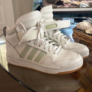 adidas White High-Top Sneakers with Sage Stripes